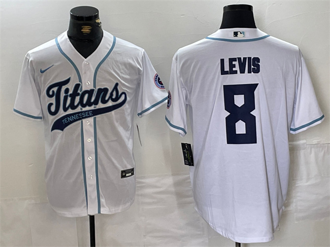Men's Tennessee Titans #8 Will Levis White With Patch Cool Base Stitched Baseball Jersey
